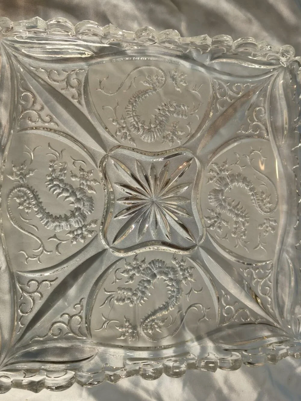 Vintage Art Deco Barolac Crystal Dragon Platter